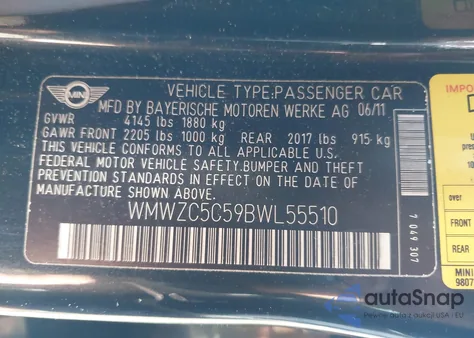 2011 Mini Cooper S Countryman from USA, damaged, VIN WMWZC5C59BWL55510